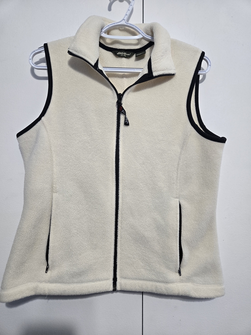 Eddie Bauer Polartec Fleece Vest Womens M Cream Full‎ Zip Outdoor Lightweight